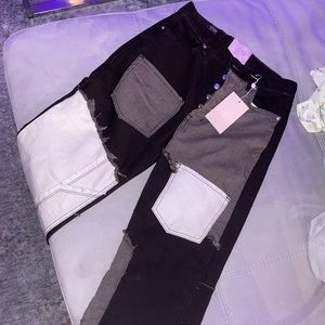 REVICE Two-Tone Black and White Wide Leg Jeans
